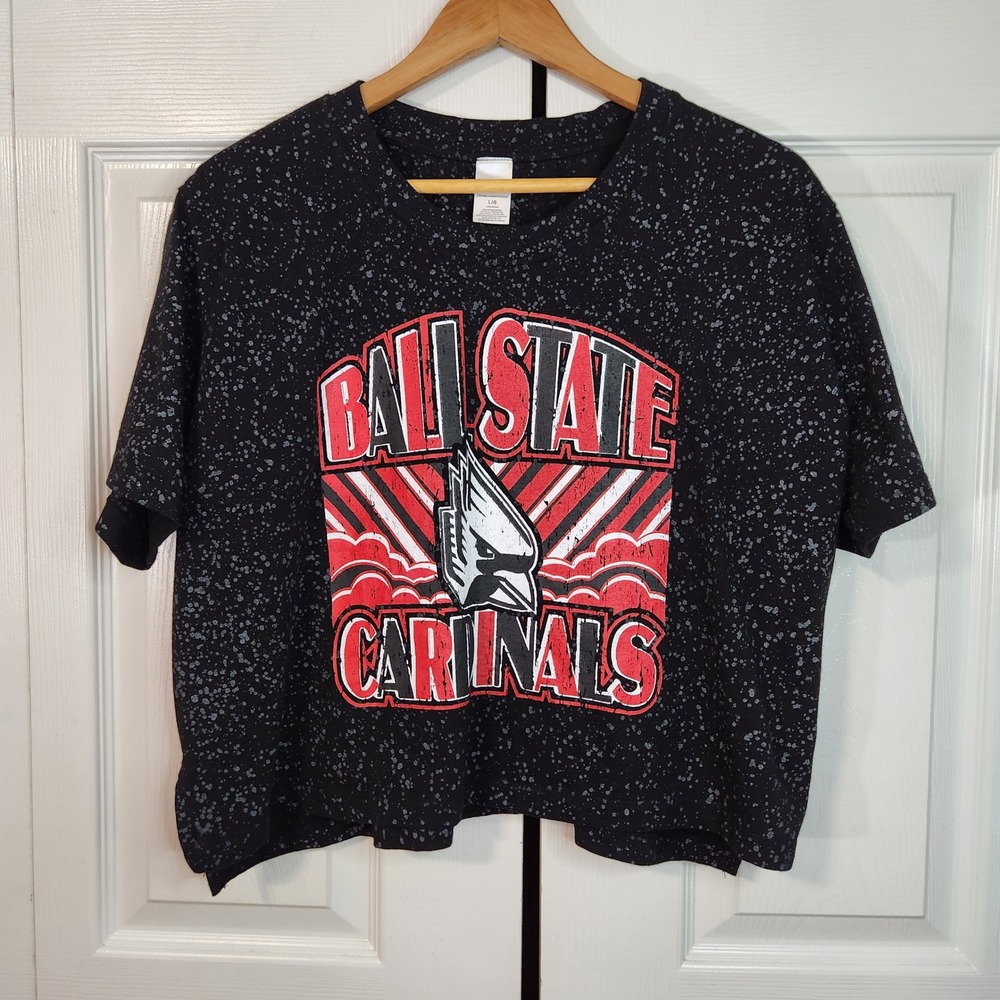 Sideline Apparel Ball State Cardinals Women Black Speckled Graphic T-Shirt L